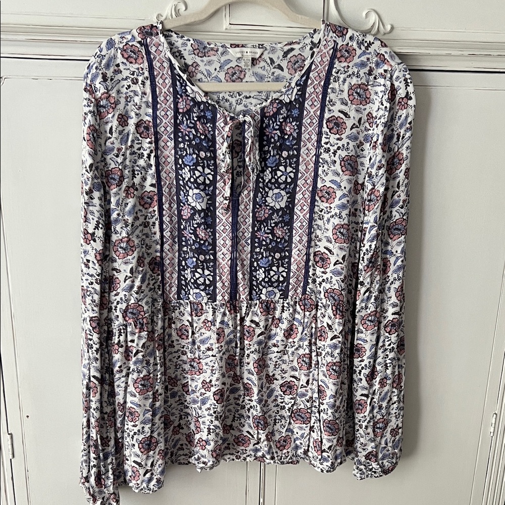 Lucky Brand Floral Print Blouse - Blue and White